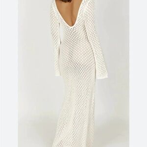 Fox Sweaters White Backless Knit maxi Dress